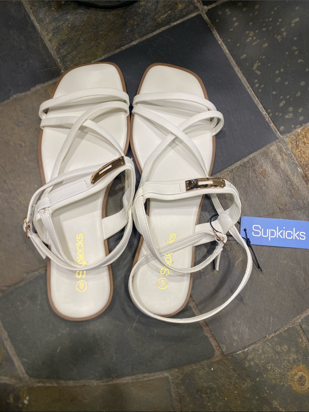Women’s White Strappy Flat Sandals with Ankle Strap